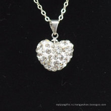 2015 подарок любви Shamballa ожерелье Оптовая форме сердца Новое прибытие Белый кристалл глины Shamballa с серебряными цепочками ожерелье